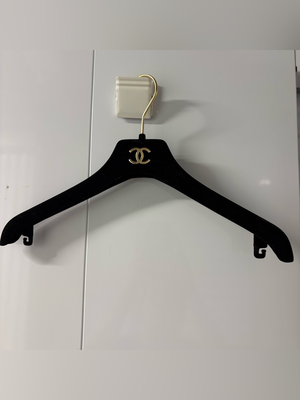 Chanel Black Velvet Logo Hanger with Gold Hardware